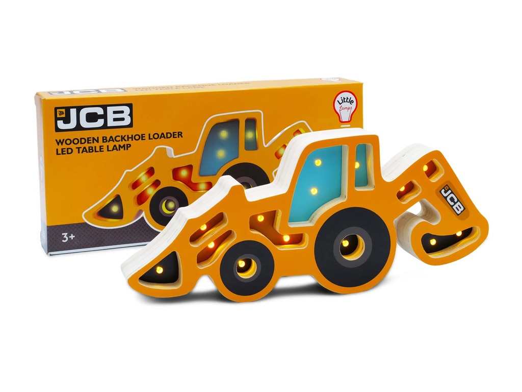 Dřevěná dětská LED lampa traktor-bagr JCB