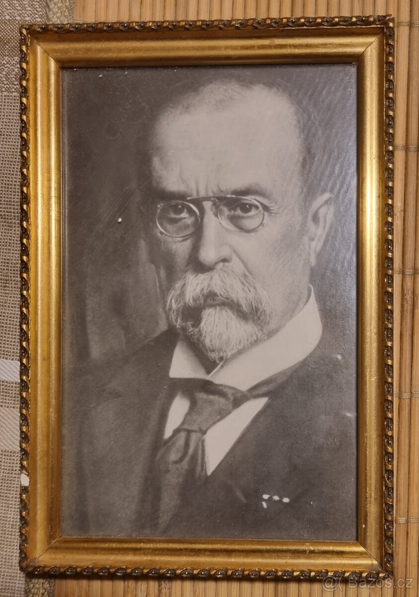 Prodám zarámovanou fotografii Masaryka a knihu Hovory s TGM.