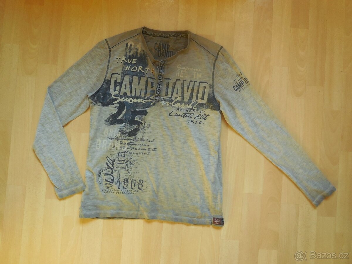 pánské Camp David šedohnědé tričko dl.ruk, melír nápis M/50