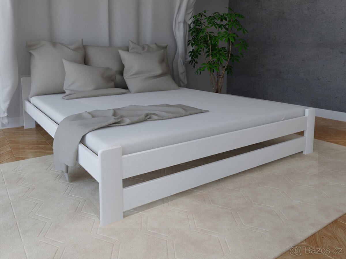 Nová postel MASIV bílá 140x200 cm + ROŠT
