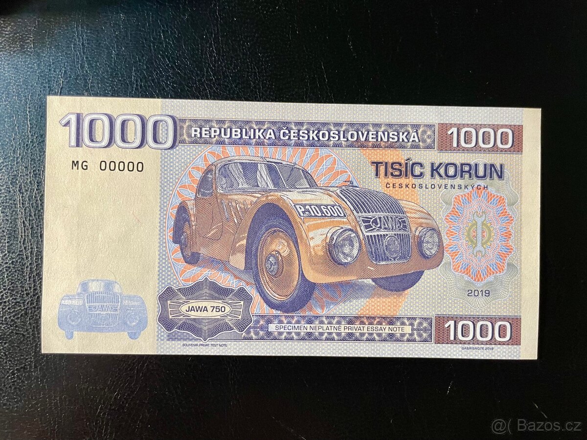 1000 KORUN ČESKOSLOVENSKÝCH JAWA 750 UNC