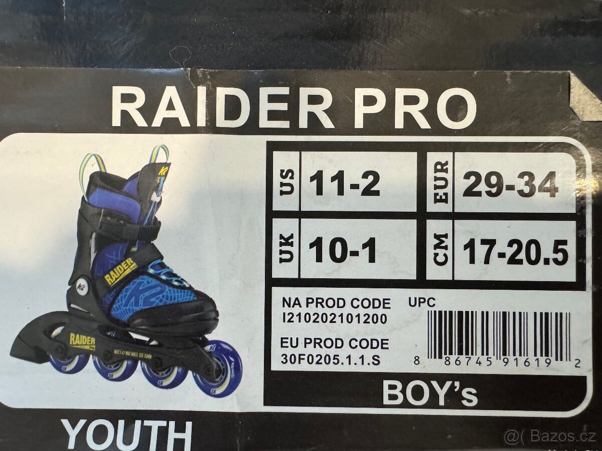 In-line brusle K2 RAIDER PRO YOUTH velikost 29-34