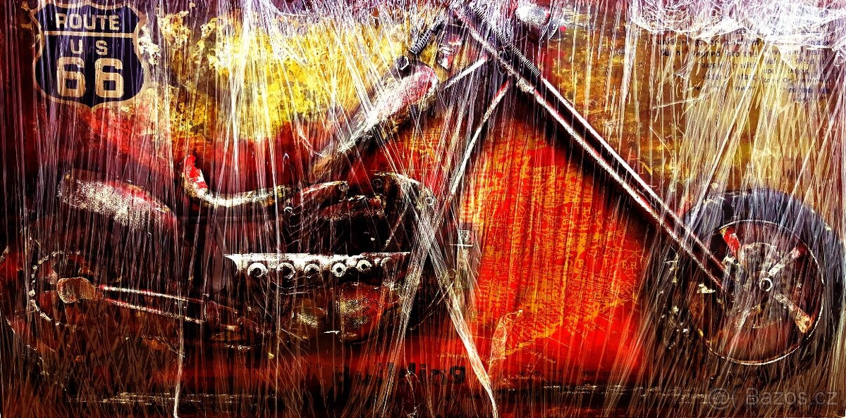 Kovový 3D obraz - motorka vintage Route 66