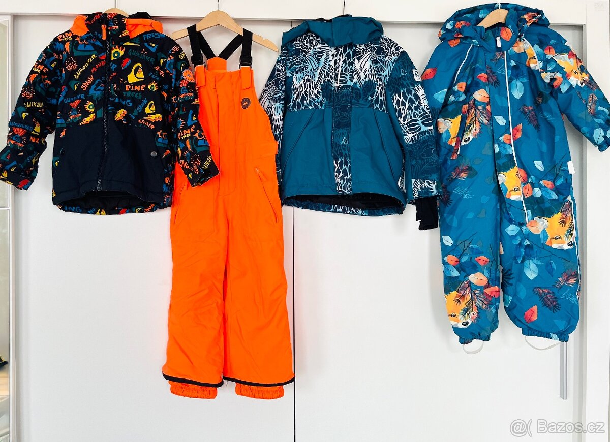Zimní bundy, oteplováky a kombinéza, vel. 104, 110