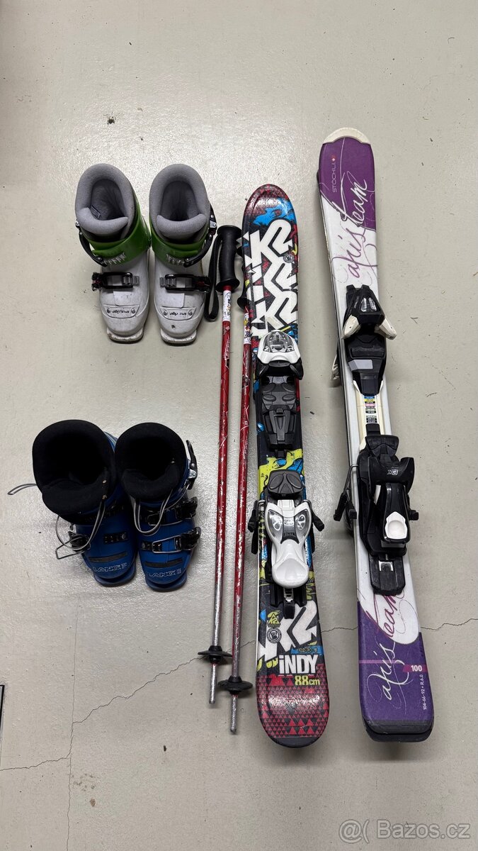 Dětské lyže 100cm a 88cm, dětské lyžáky, lyžařská helma