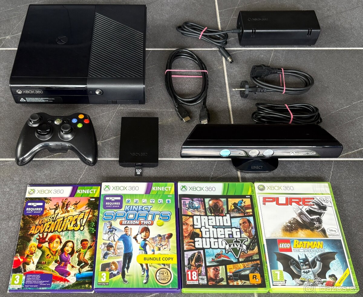 Xbox 360 (500 GB) + Kinect, ovladač, hry