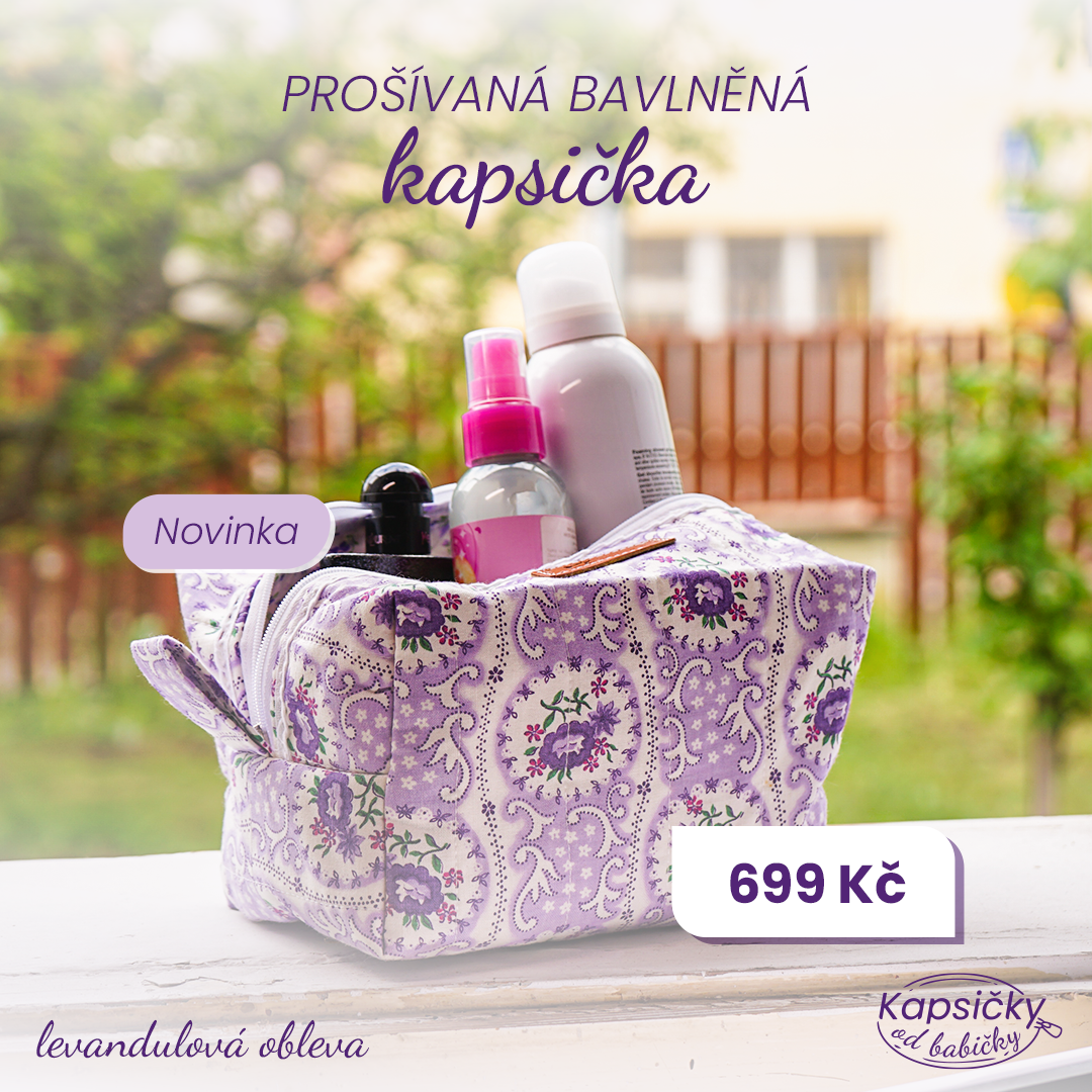 💜 Prošívaná bavlněná kapsička – Levandulová obleva