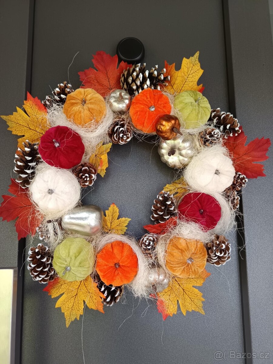 Podzimní věnec na dveře průměr 45 Cm