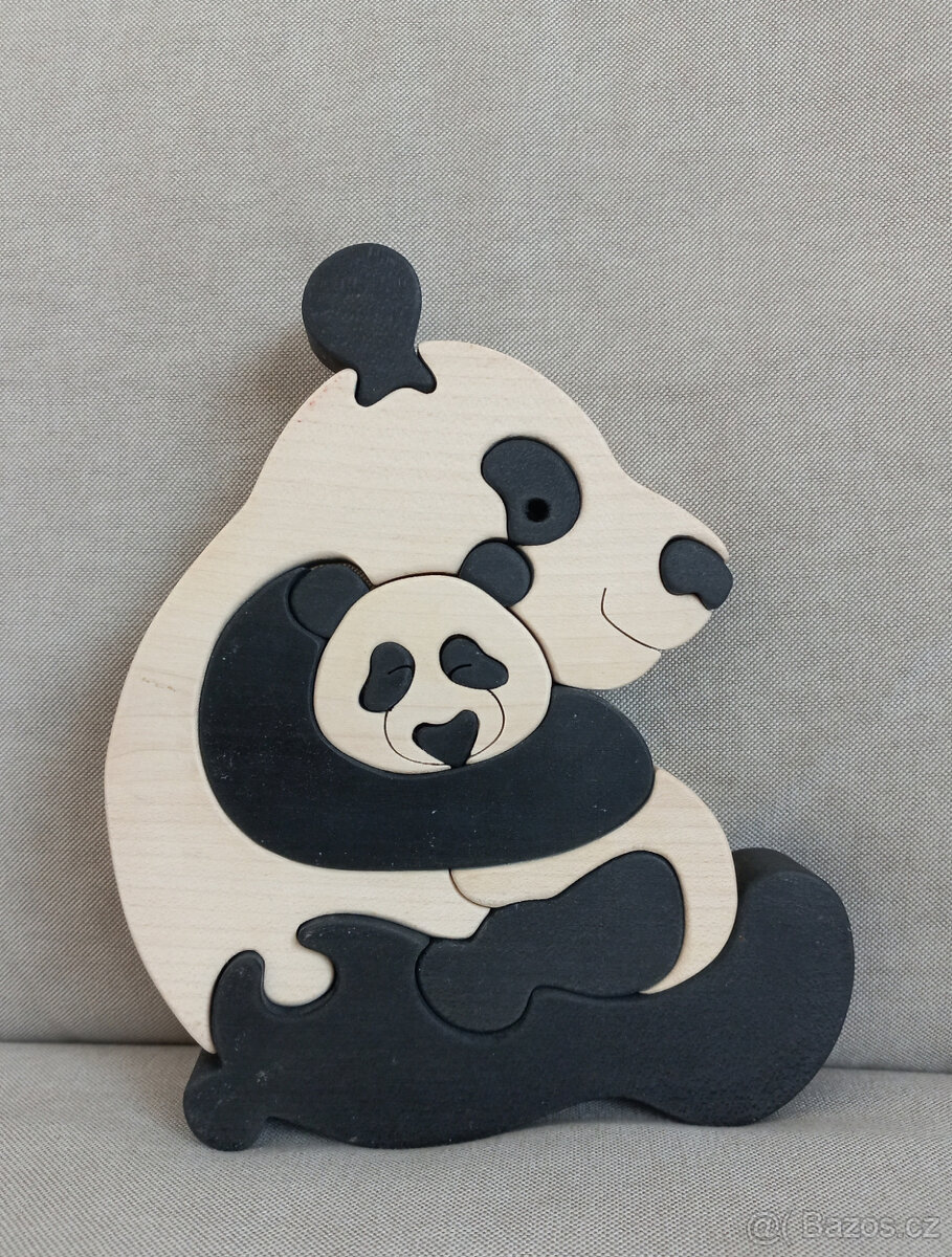 Dřevěné puzzle panda s mládětem