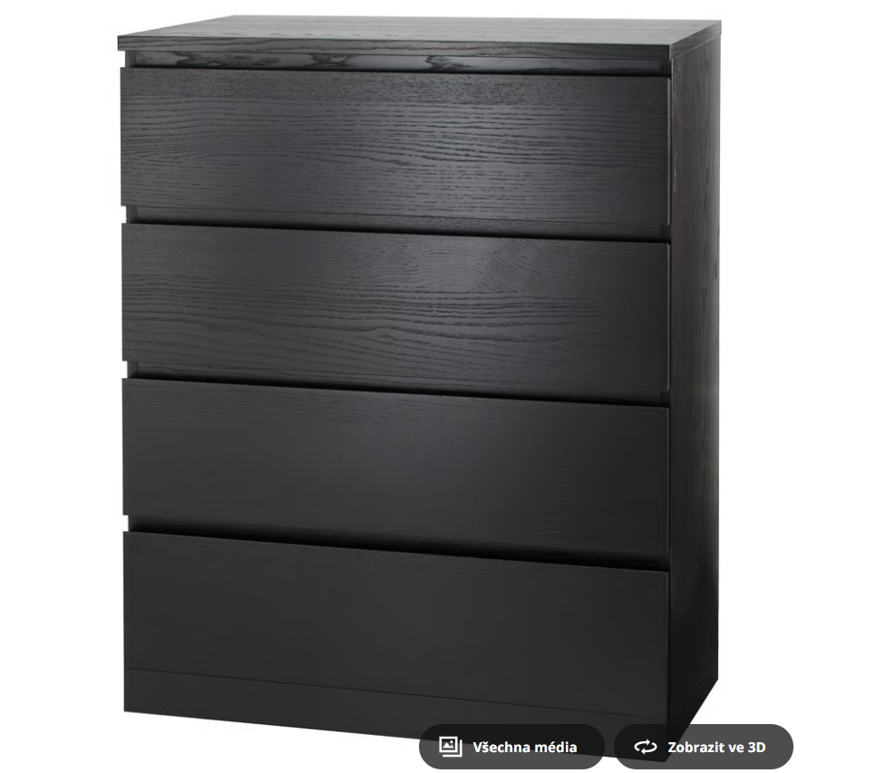 IKEA Malm komoda se 4 zsávuakmi - černohnědá