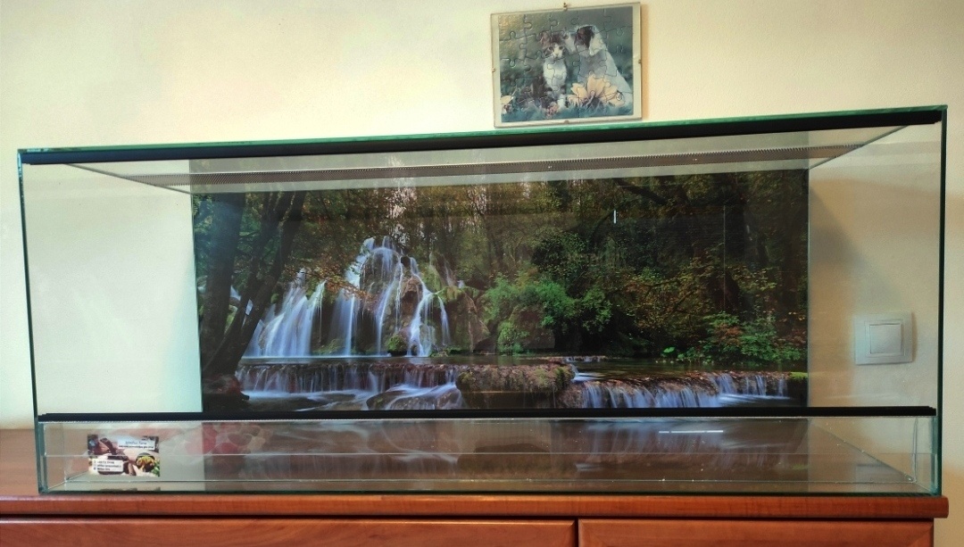 L nové Terárium nové 80x40x40 .Polyuretanové pozadi. Vhodné