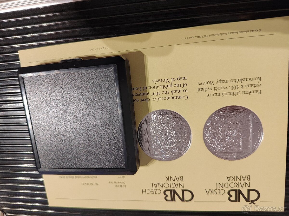 AG mince, 200 Kč, mapa Moravy.