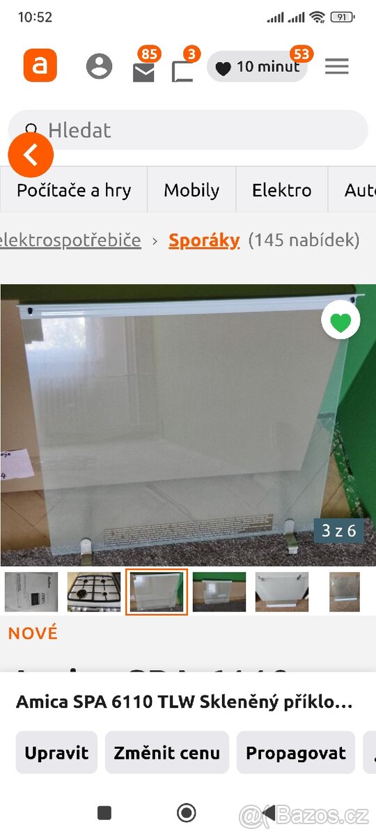Amica SPA 6110 TLW Skleněný příklop 60cm