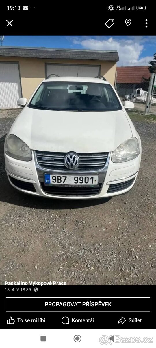 Prodám Volkswagen Golf 5 Variant 1.9.77kw Rok výroby 7/2008