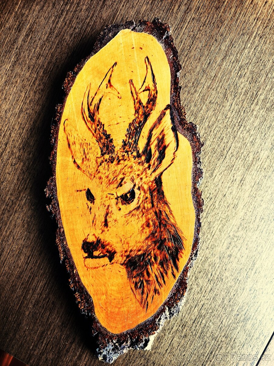 obraz myslivecký vypalovaný 41x19x3 cm