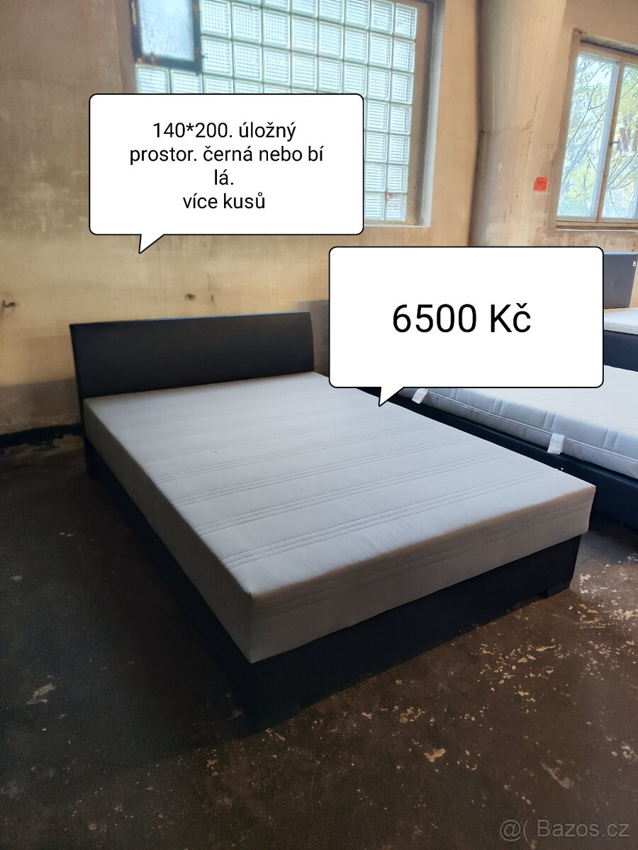 Postel nová. 140x200. Úložný prostor. Bílá nebo černá barva.