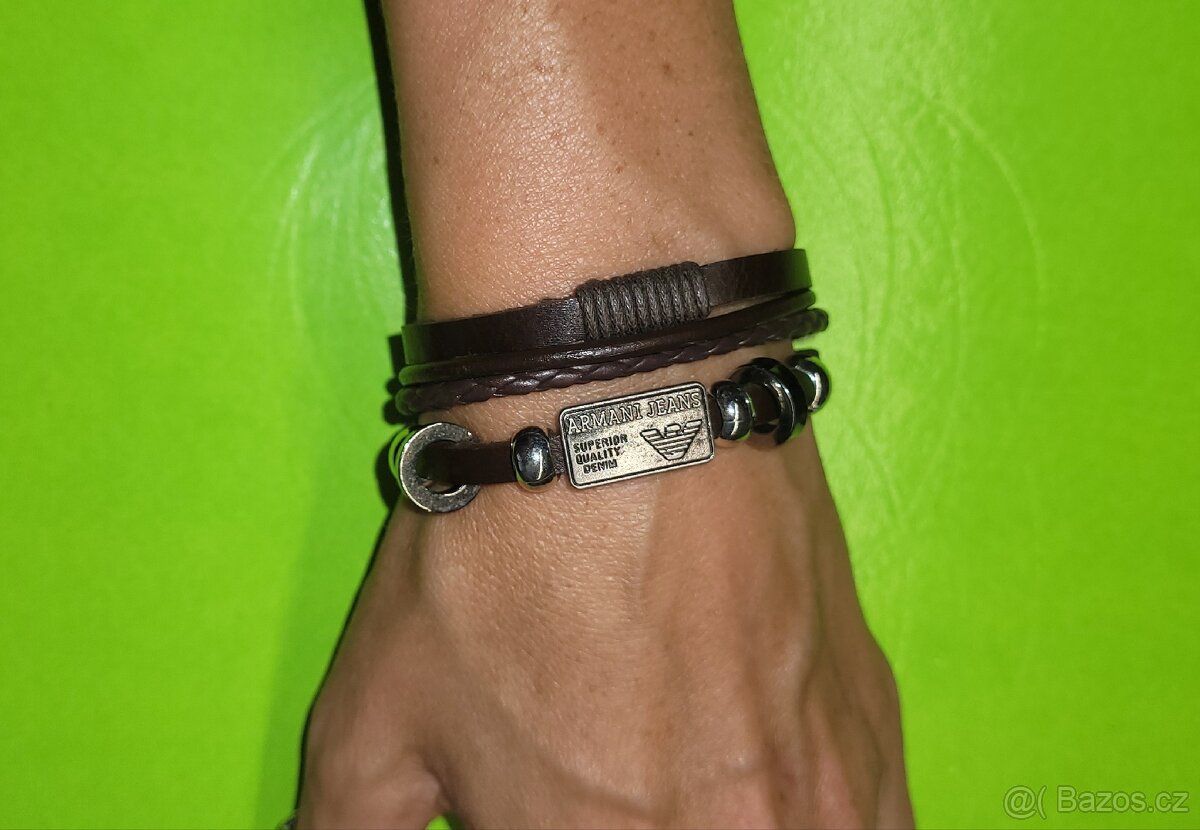 Giorgio Armani Jeans hnědý pánský kožený náramek značkový