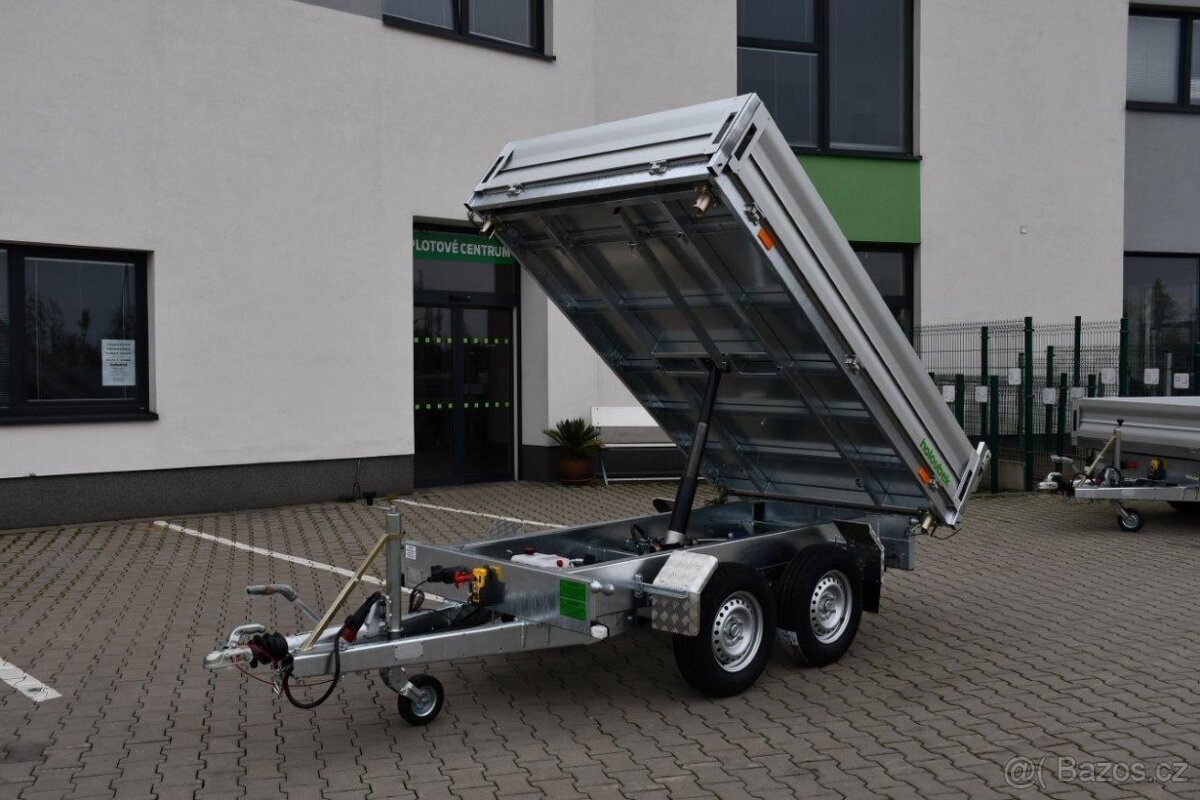 Třístranný sklápěcí přívěs do 2700 kg 2,6m ELEKTOHYDRAULIKA