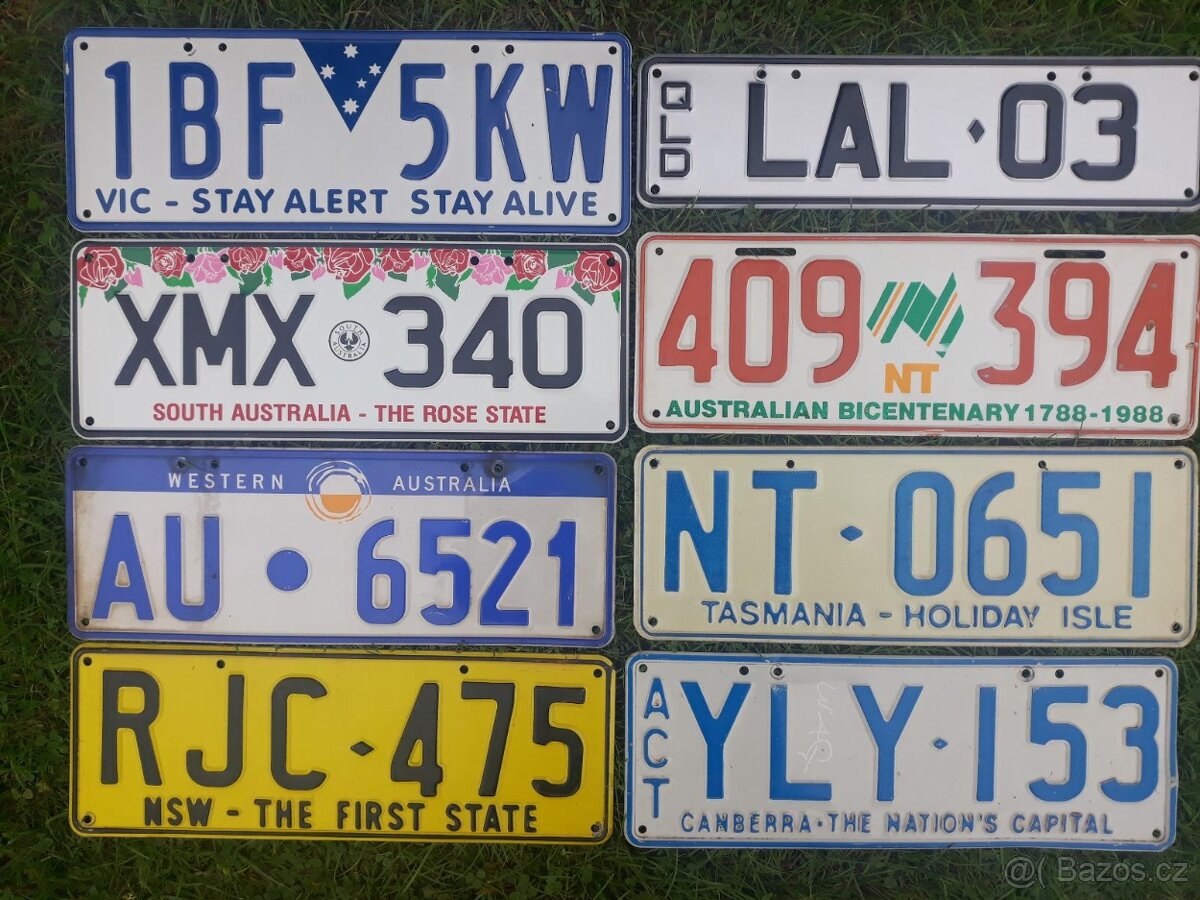 Originál SPZ státy-teritoria Austrálie plechová cedule 8ks s