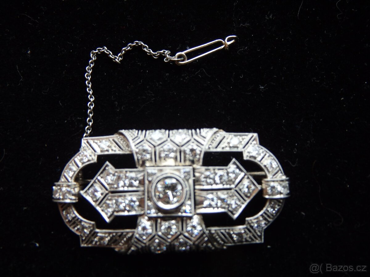 Prodám starožitnou zlatou brož s diamanty Art-Deco.