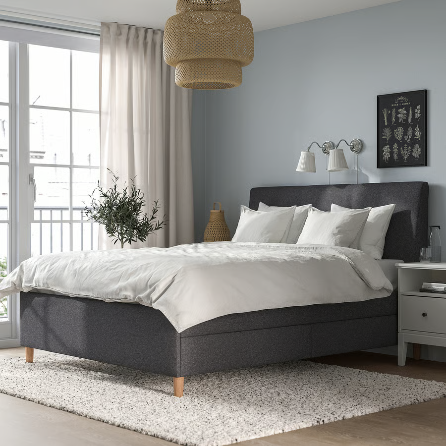 Čalouněná postel IKEA IDANÄS – tmavě šedá, s úlož. prostorem
