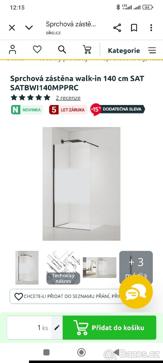 Stěna walk in 140 cm.