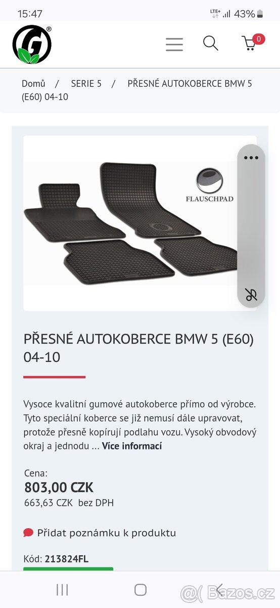 BMW e61- gumové koberecky