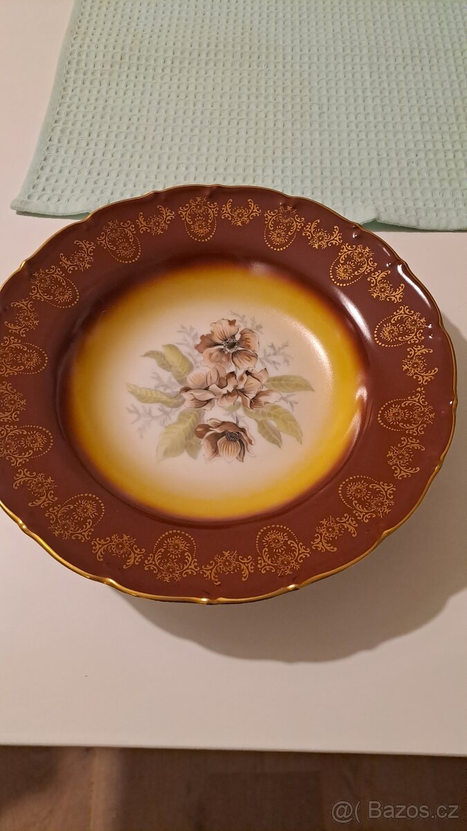 Talíř pozlacený s květy-Bohemia MZ