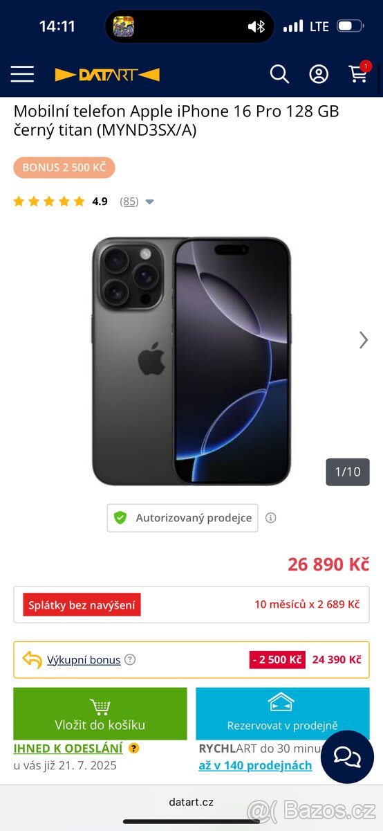 Apple iPhone 16 Pro 128 GB černý titan