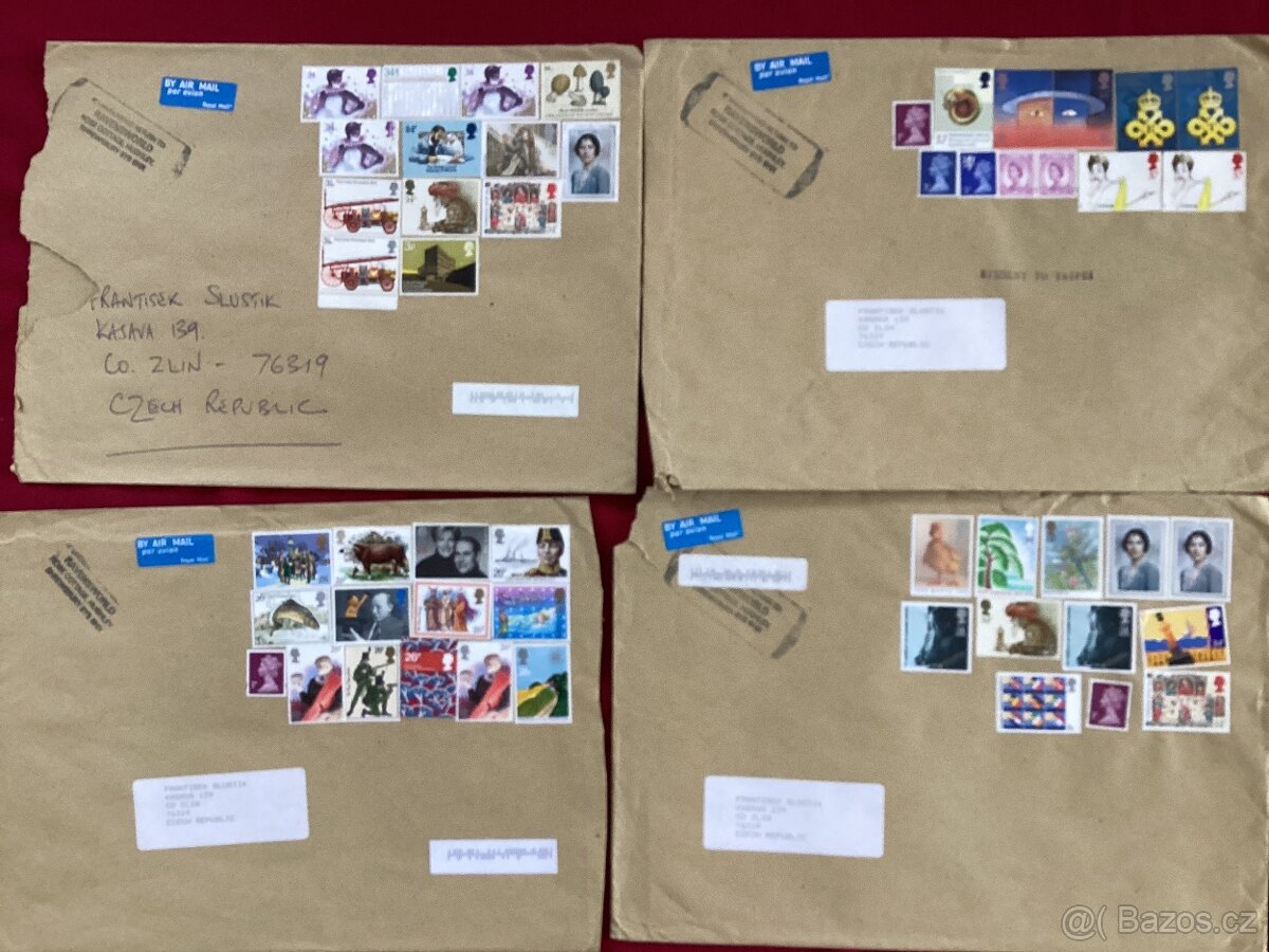 Obálky celistvosti 14x Británie, 1 Rusko, 1 ČP, známky,