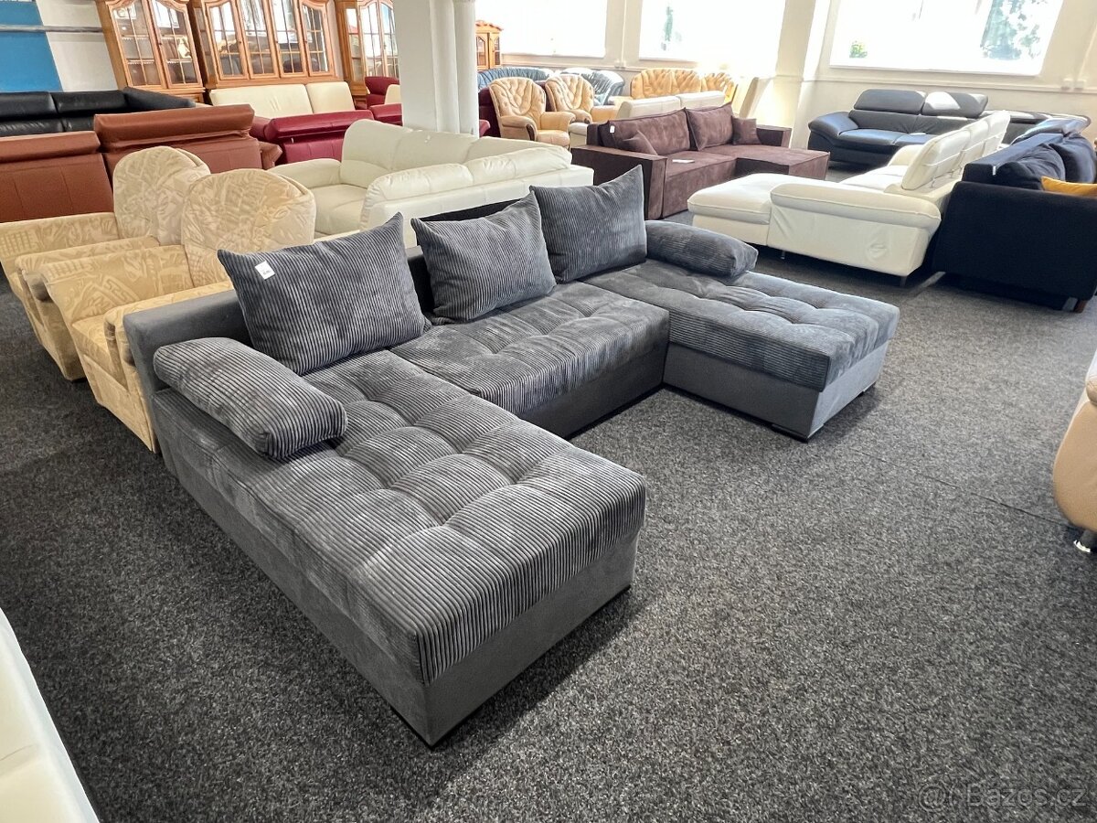 Sedací souprava tvaru U šedá - rozkládací - NEPOUŽITÁ