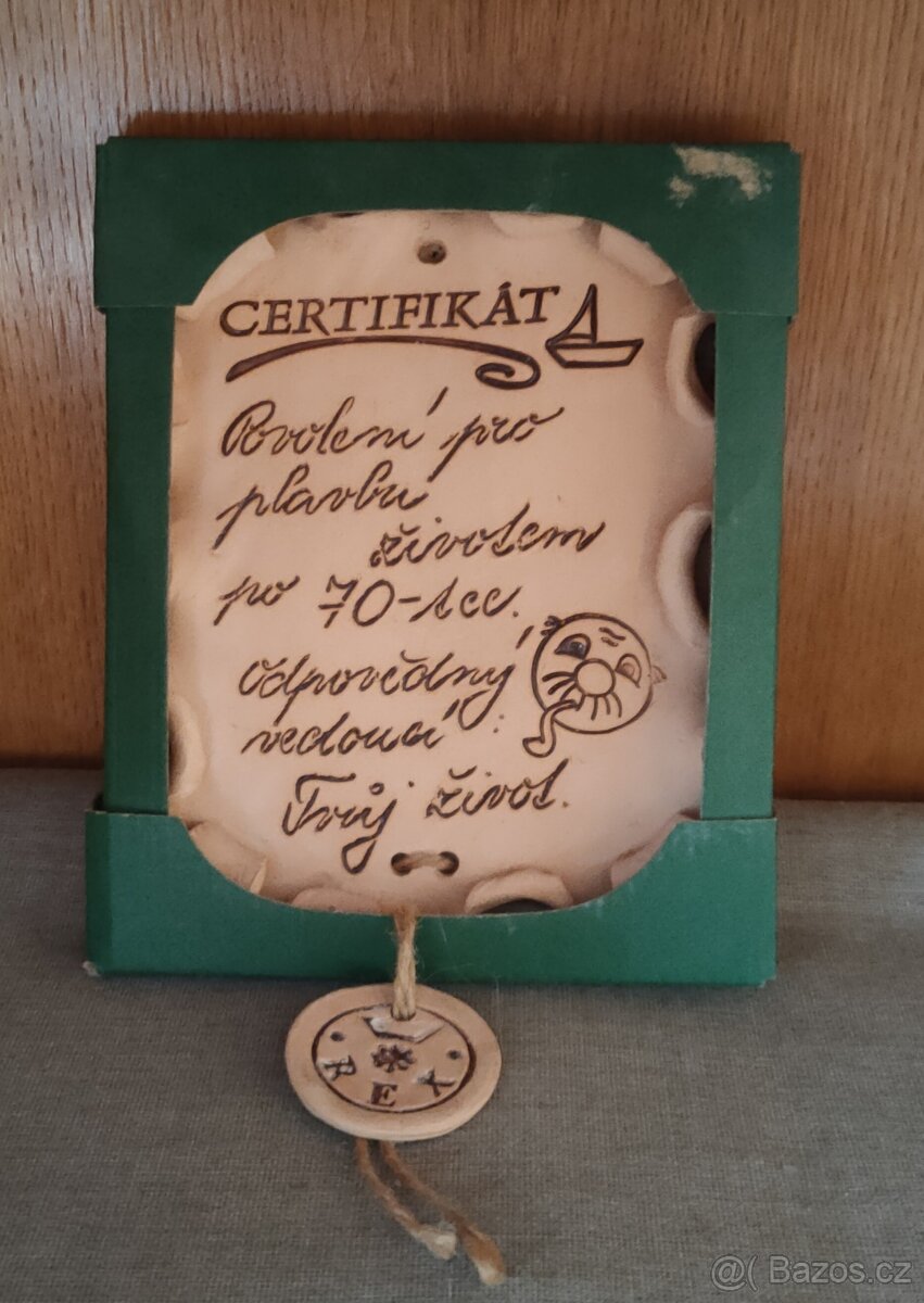 Certifikát - plaketa k 70tinám pro dědečka