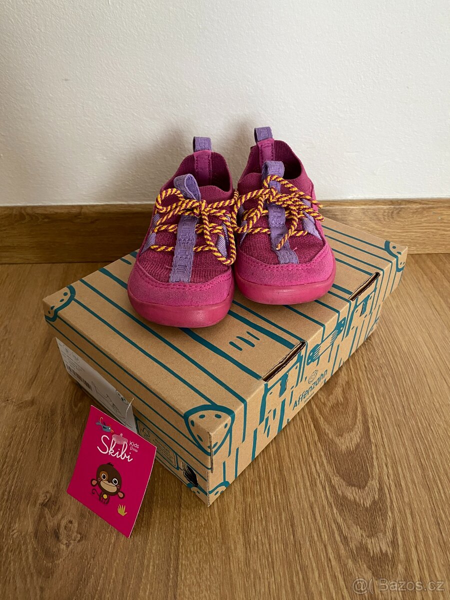 Barefoot tenisky Affenzahn - Baby Knit Walker Bird růžové ve