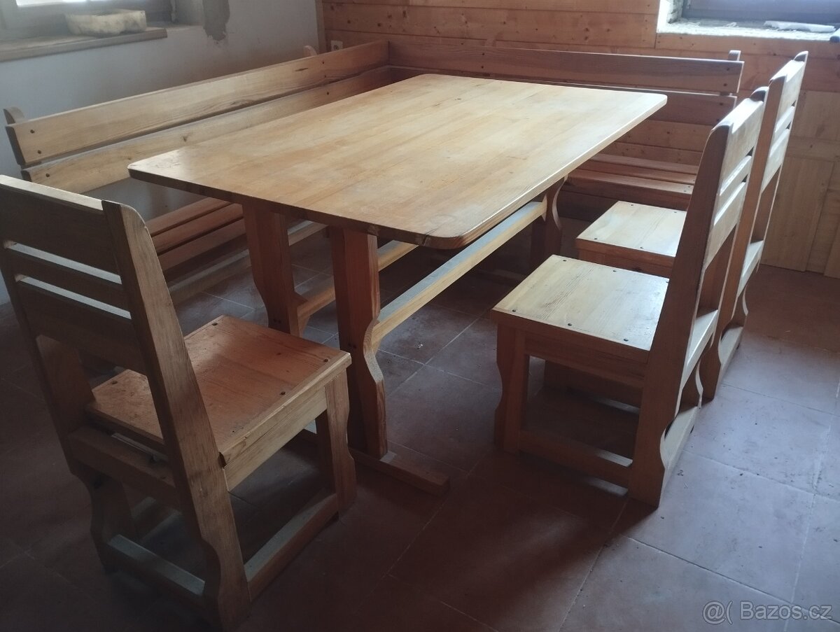 Jídelní set masiv, stůl+lavice+židle