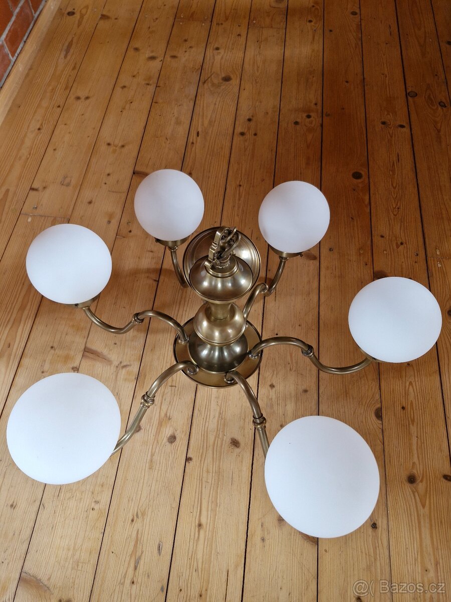 6ramenný závěsný mosazný lustr