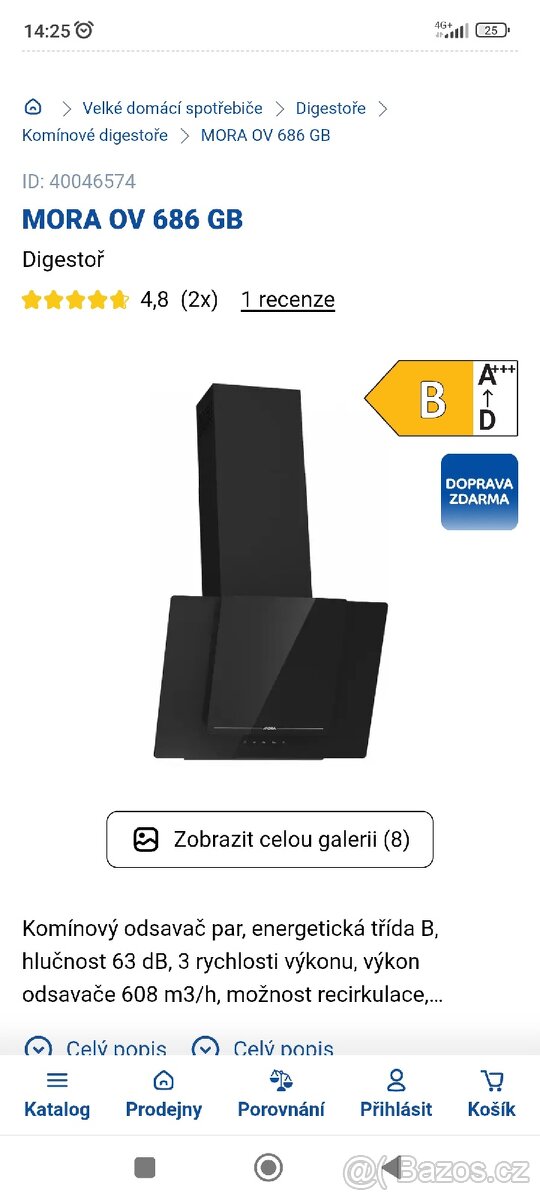 Komínový odsavač par MORA OV 686 GB černý