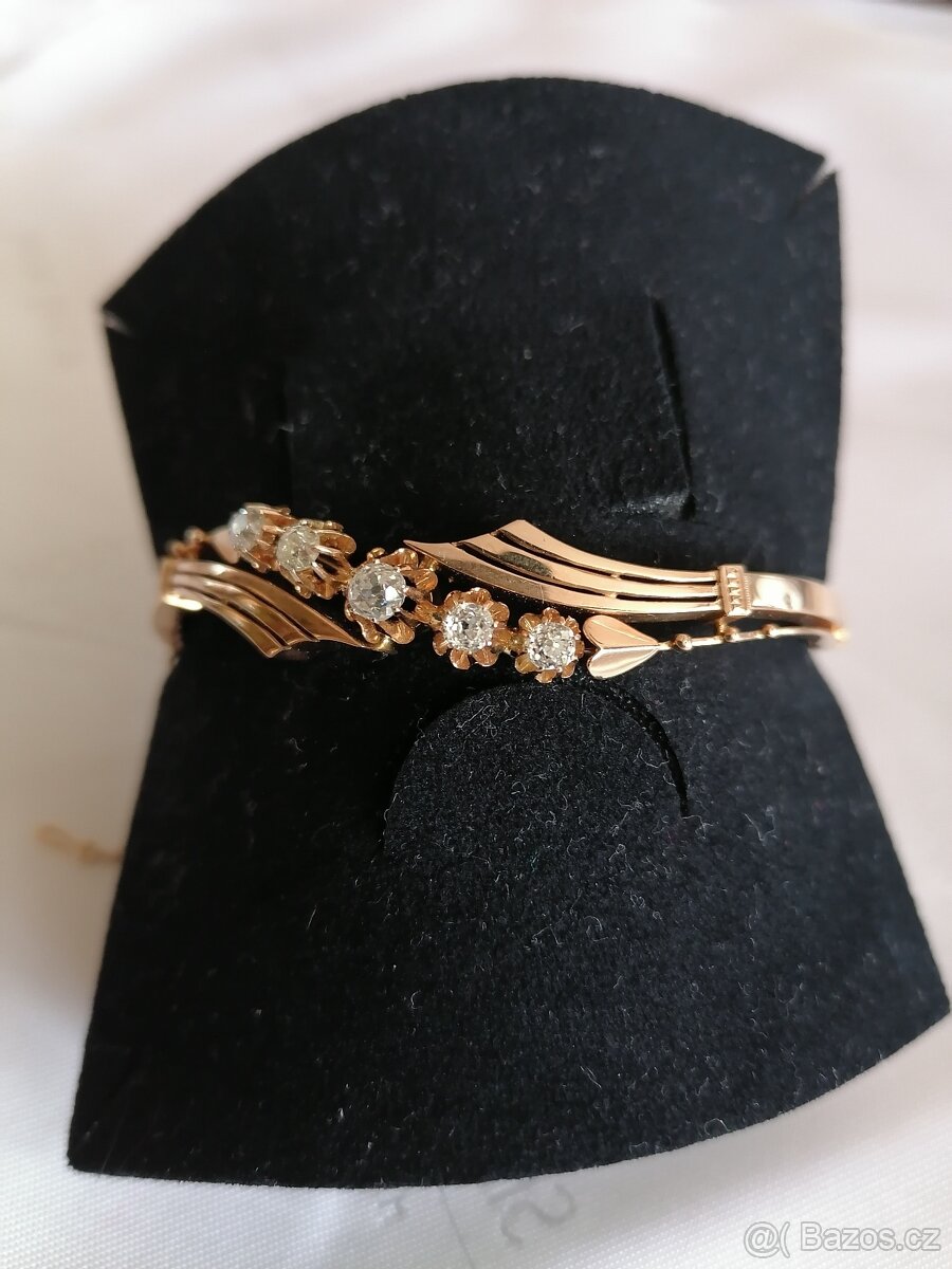 Starožitný zlatý náramek s diamanty 0,90 ct