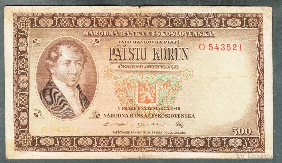 Staré bankovky 500 kčs 1946
