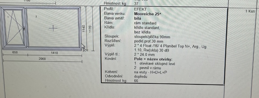 Nenamontované okno profil třídy A