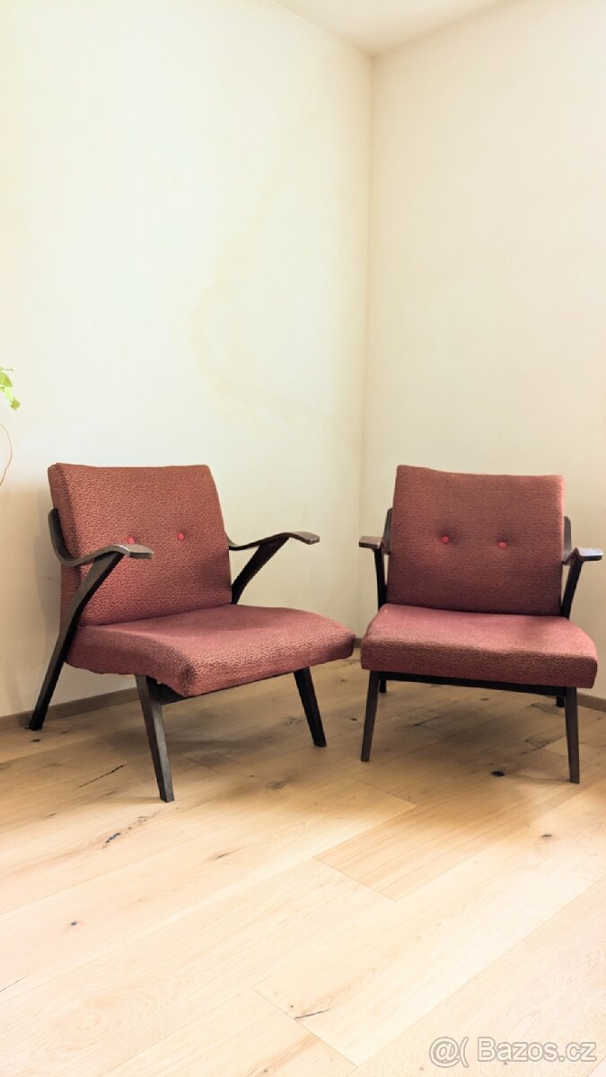 Starožitná párová křesla z ohýbaného dřeva