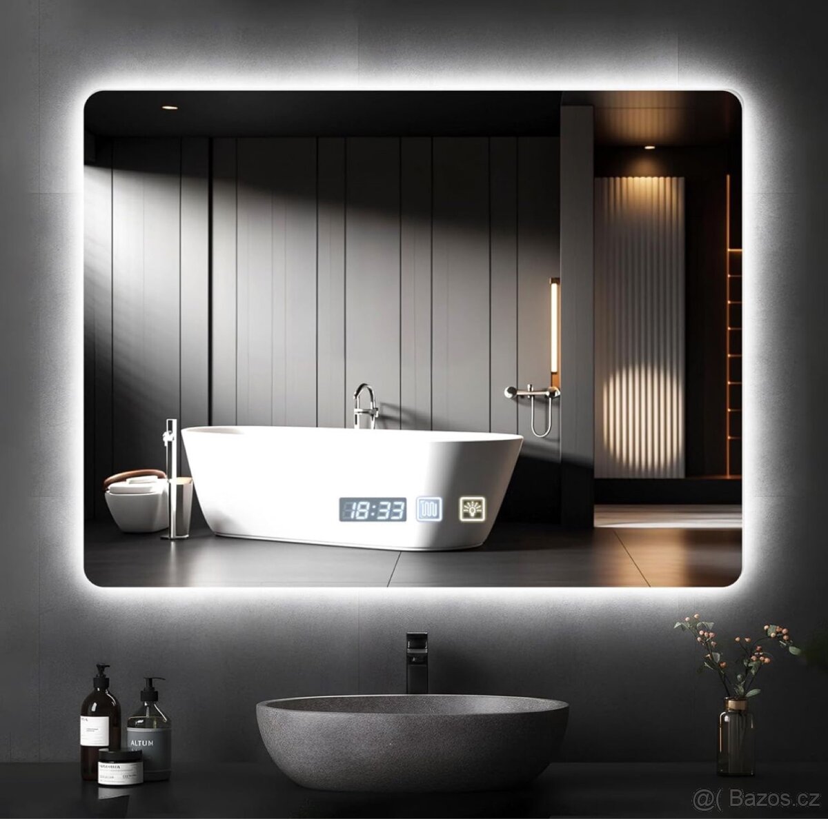 Nové Koupelnové zrcadlo s ohřevem osvětlením 800x600mm