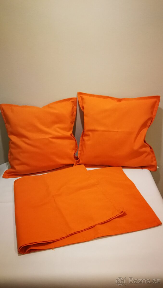 Polštáře 2 ks + ubrus čistá bavlna oranžové barvy