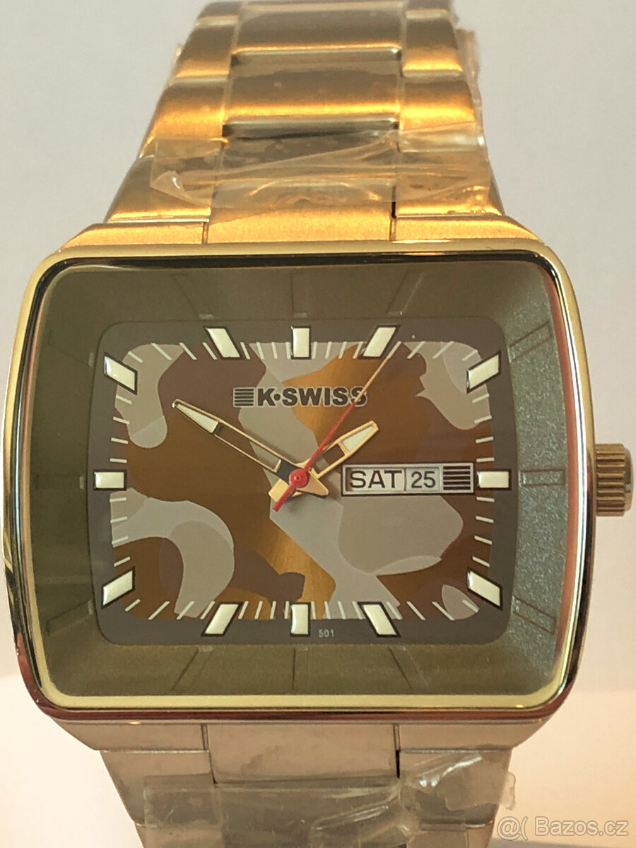 K-Swiss, náramkové hodinky, zelený maskačový čiselnik