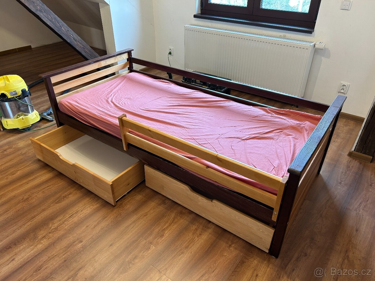SLEVA Dřevěná dětská postel 90x200 - matrace zdarma