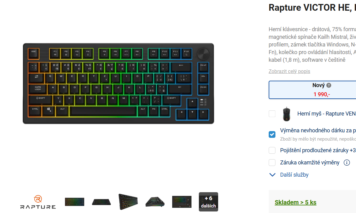 Herní podsvícená klávesnice Rapture Victor HE NOVÁ