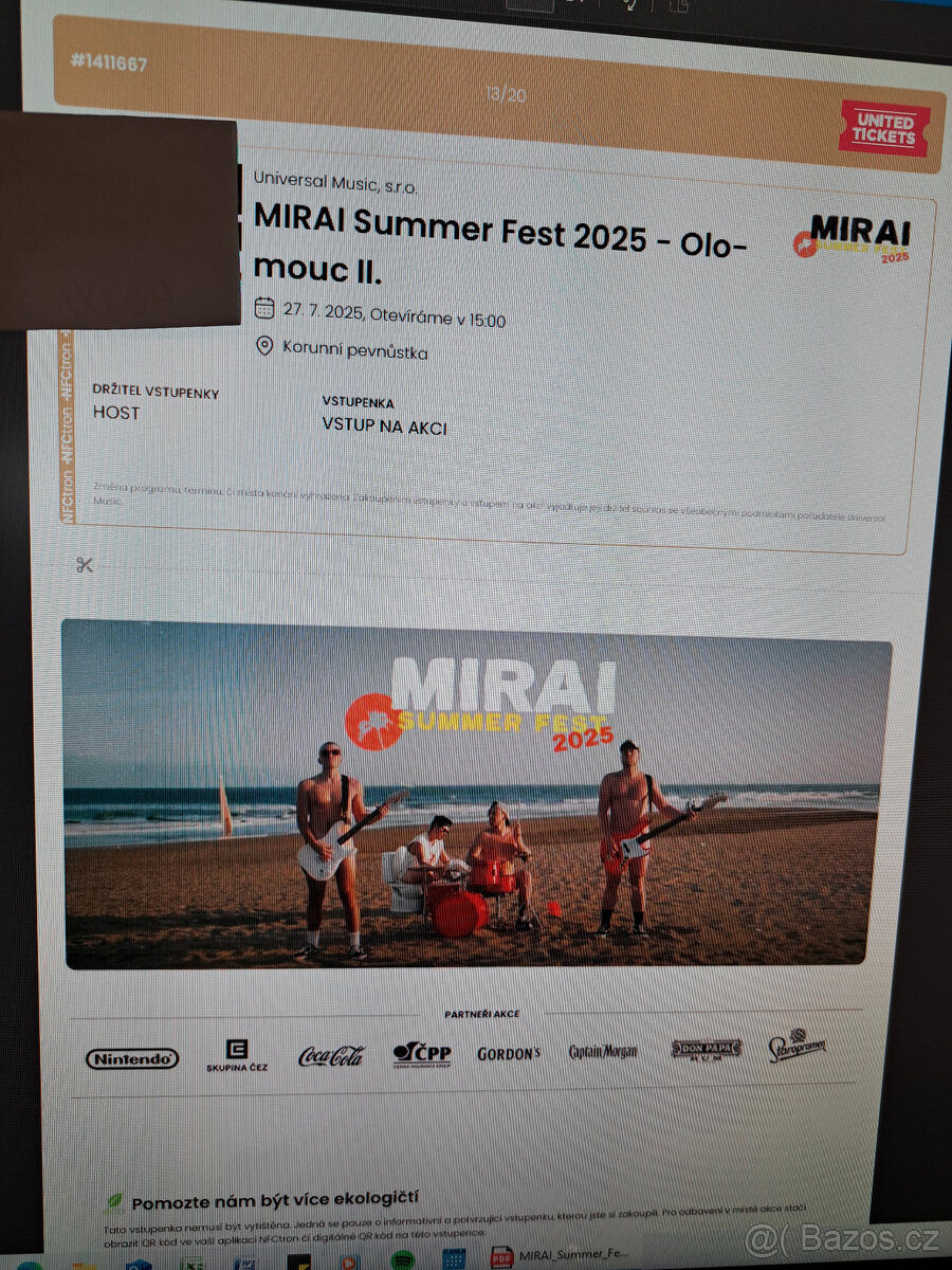 Vstupenka na Mirai Summer Fest Olomouc - 27.7.2025