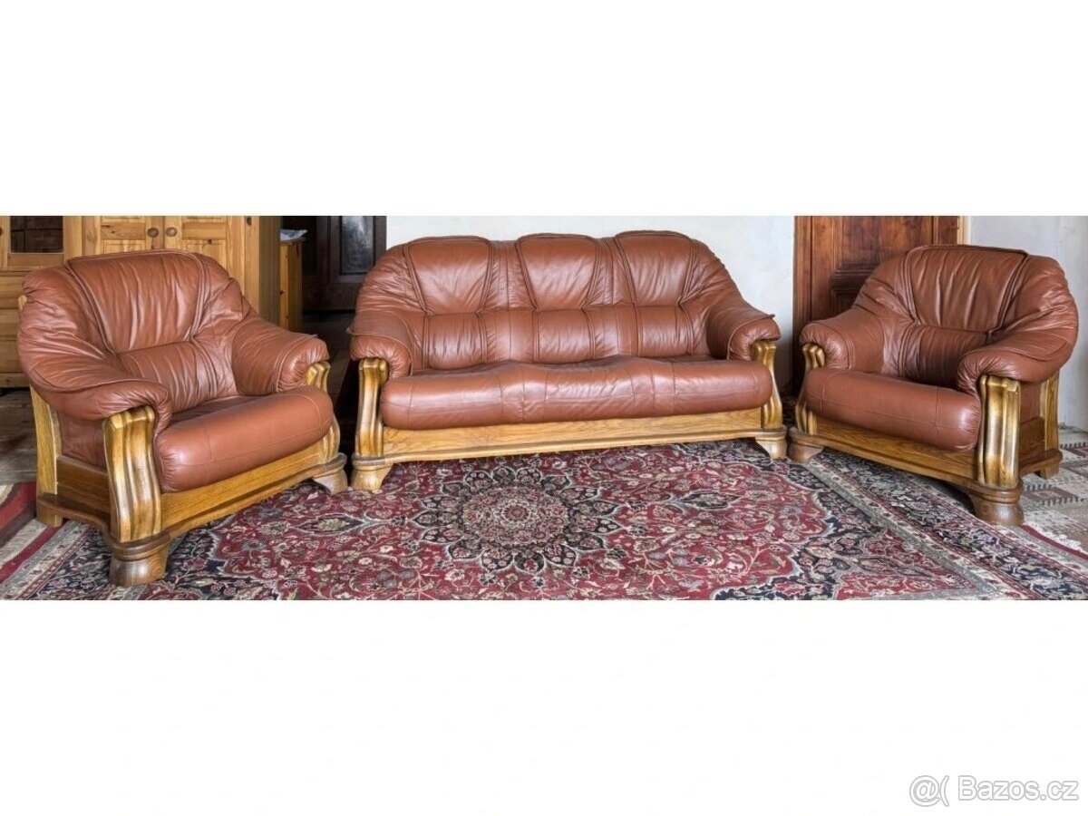Dubová rustikální kožená souprava 3+1+1, 3791