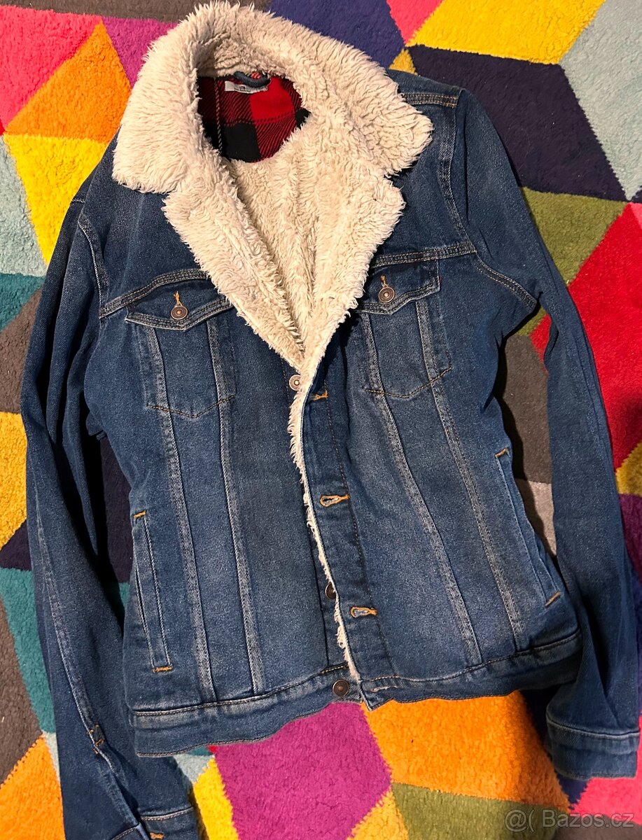 PÁNSKÁ DENIM JEANS TEPLÁ STYLOVÁ BUNDA S KOŽEŠINOU XL