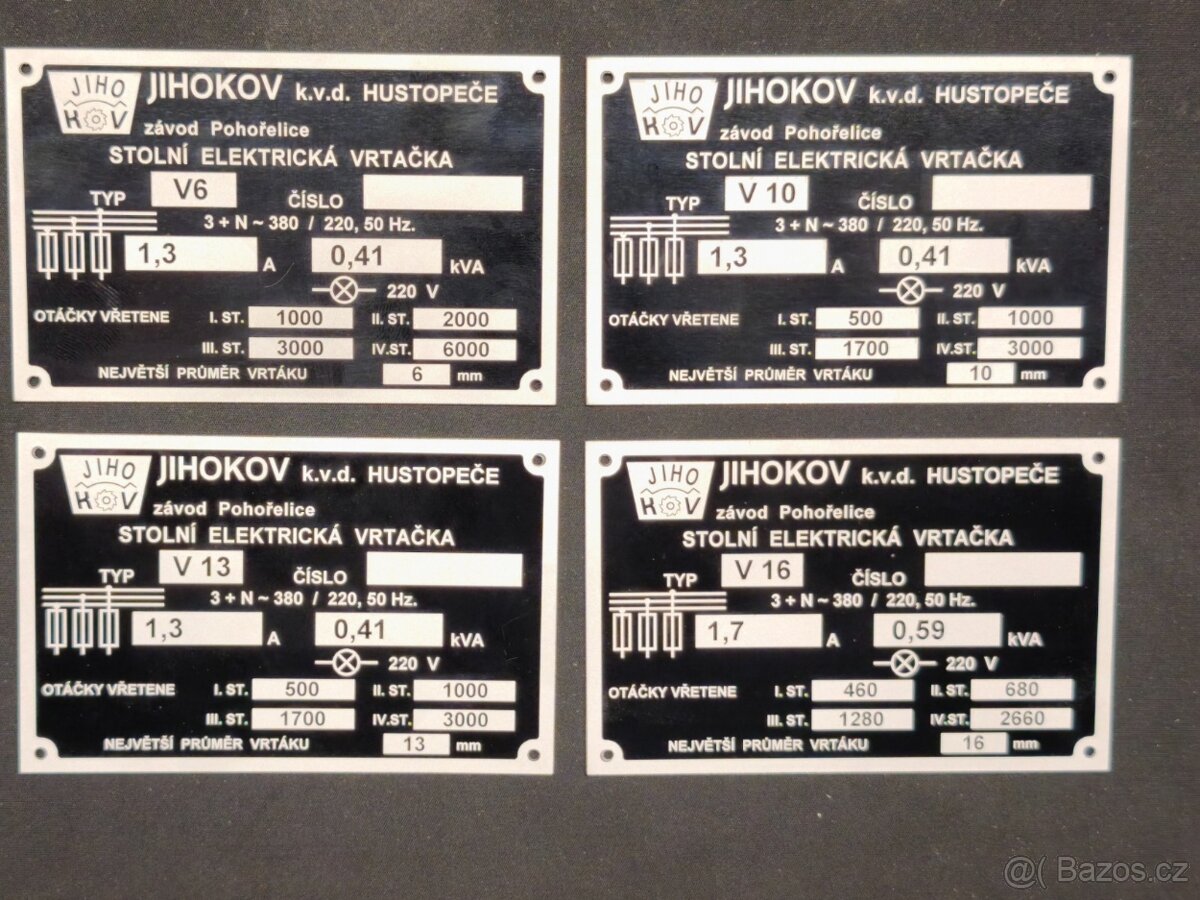 Štítky vrtaček V6,V10,V13 a V16