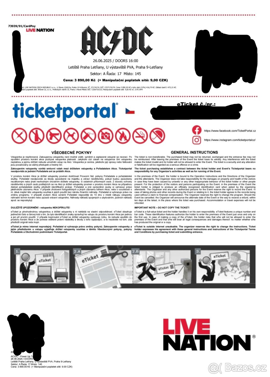 Dvě vstupenky na koncert AC/DC